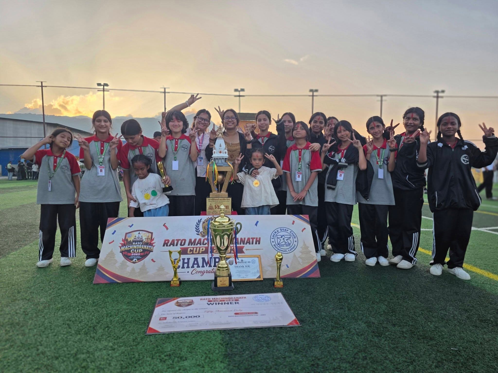 The Bloom Nepal School squad with the Rato Machhindranath Cup